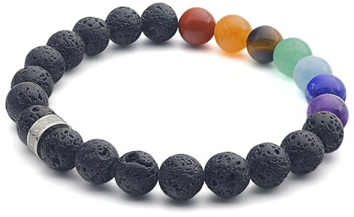 LAVISA Edelstein Armband - Echte Naturstein Perlen | Kristalle, Heilsteine | Onesize Unisex (7 Chakra 8mm)