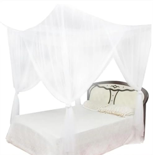ODITE Moskitonetz Schwarz Weiß für Doppelbett Vier Eckbett Pfosten Bett Baldachin Moskitonetz Full Queen King Size Bettwäsche Weiß, ODITEvy3k001