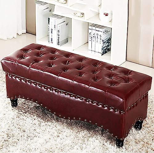 Aufbewahrungsbank, Bettbank aus Kunstleder mit Stauraum, modernes Wohnzimmer, Flur, Schuhe, Wickelhocker, Multifunktionsbänke (Farbe: Rotbraun, Größe: 24 x 18 x 18 Zoll)