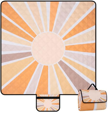 Picknickdecke Wasserdicht, 200 x 200cm Boho Extra Groß Stranddecke für 4-6 Personen, Tragbare Waschbar Picknickdecke mit Tragegriff, Isoliert Strandmatte für Camping, Picknick, Wandern, BBQ, Reisen