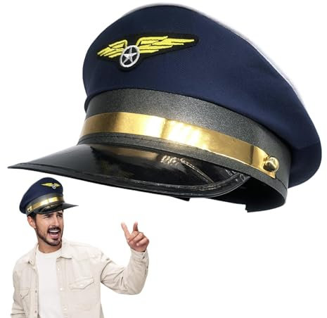 Generisch Pilotenmütze Erwachsene, Pilotenmütze - Kapitänsmütze für Marinepiloten für Erwachsene,Airline-Themenparty, Pilotenhut, Flugzeugkostüm, Hut, Matrosenhut, Mütze für Halloween, Kostümzubehör