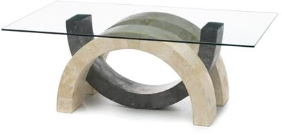 MONDO VIRO Couchtisch aus Fossilstein Tito, 120 x 70 cm, Höhe 41 cm, Weiß und Grau