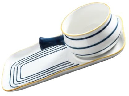 Amosfun Handgemalter Keramik Milchtopf 650 ml mit Tablett Suppentopf zum Erhitzen Leicht zu Reinigen Einfach zu Lagern