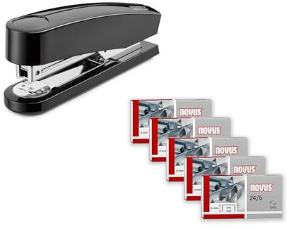 Novus B 2 Stapler (25 Blatt, Metall-Hefter mit Kunststoffoberteil, inkl. 200 Heftklammern) Schwarz Klassisch