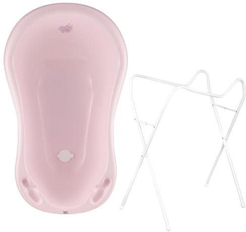 Hylat Baby Hug Me Rosa Babywanne mit Gestell und Badewannenstöpsel - TÜV Rheinland zertifiziert - Stabil und Bequem, Ideal für Neugeborene und Babys bis zu 12 Monaten - Lite-Kollektion Kinder Baden