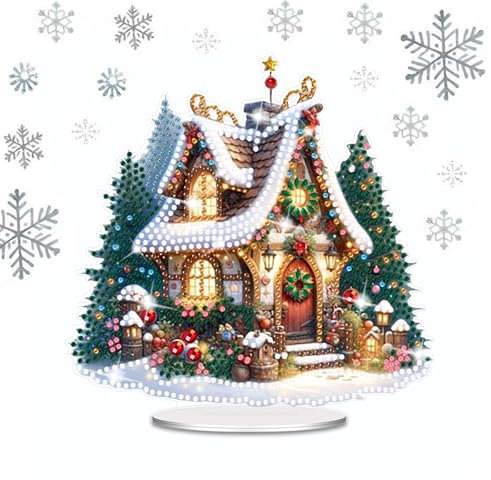 GADITIEK Christmas Diamond Art Painting Tabletop Kit, 5D DIY Christmas Diamond Art Desktop Ornaments Double Sided Diamond Design Home Decor (christmas tree house)