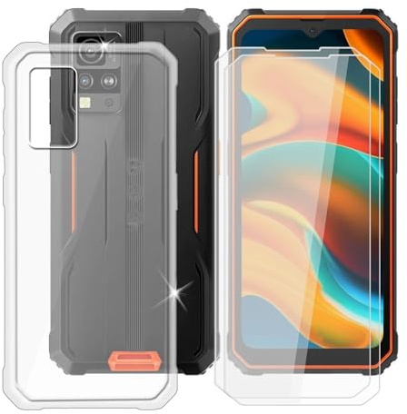 BUNALFaa für Blackview BV4800 Pro (6.56) Handyhülle + Displayschutz(2 Sätze), Hülle rutschfeste Stoßkasten Schale Schutzhülle + Gehärtetes Glas - Transparent