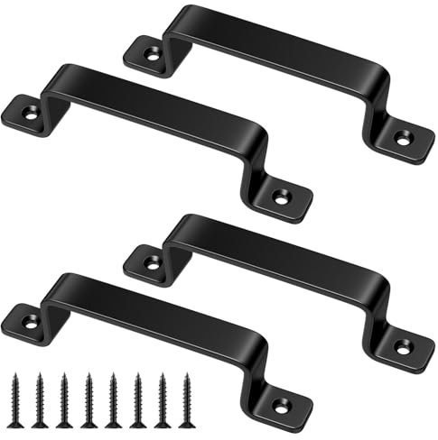 Maxentico 4 Piezas Tirador Puerta Corredera Auxiliar, Tirador Puerta Exterior, Metal Tiradores Puertas Correderas, Manijas de Puerta de Granero, Manilla Agarrador Puerta con Tornillos (Negro, 185mm)