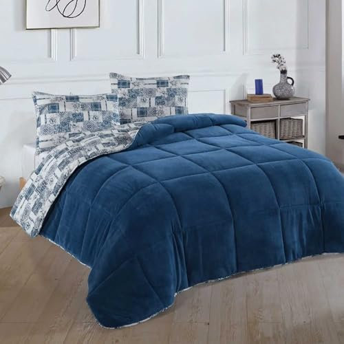NORDIC SCHILLER Welsoft Doppelseitiges Bettdecke, 215x235 Indigo, 35% Baumwolle, Mikrofaser Ganzjahresdecke, Atmungsaktive Schlafdecke für Allergiker, Weiche Zudecke, Waschmaschinefest