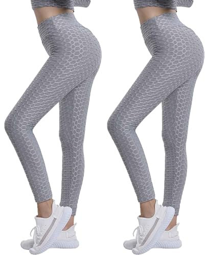 Jamicy 2er Pack Sport Leggings Damen High Waist Sportleggins Frauen Lang Gym Leggings Sporthose Prime Yogahose Fitness Laufhose Streetwear Wanderhose Outdoorhose Outlet Amazon Grau 3XL
