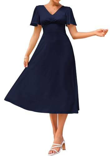 GRACE KARIN Ladies Party Wedding Dress A Line Chiffon Graduation Dress Cape Sleeve A-Line Cocktail Dress Navy Blue M