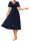Ladies Party Wedding Dress A Line Chiffon Graduation Dress Cape Sleeve A-Line Cocktail Dress Navy Blue M