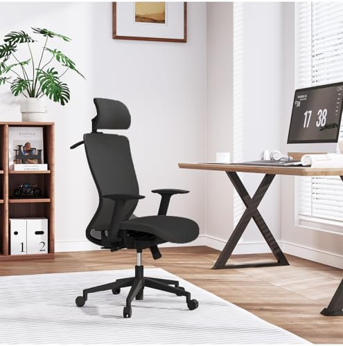 FLEXISPOT OC3 Ergonomic Office Chair with Hanger, 2D Adjustable Armrests & 3D Headrest - High-Back Mesh Computer Chair, Lumbar Support, 360° Swivel for Home and Office, Black