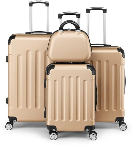 Bonnlo Set de 4 Valises avec Vanity Case,Valises de Voyage, Set Valise ABS avec Les Coins Renforcé et roulettes Pivotantes 360°, Champagne