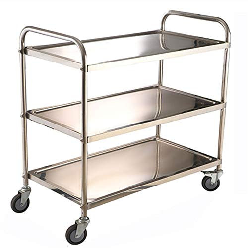 HUIBBGO Barwagen aus Edelstahl mit 3 Ebenen, Rädern und Ablagefläche für Küchen-Catering und Hausbar-Service