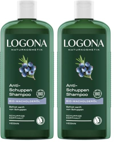 LOGONA Naturkosmetik Anti-Schuppen Shampoo für natürlich gesundes Haar, Geeignet für schuppige Kopfhaut, Haarshampoo mit veganer Formel aus Bio Wacholderöl, 1 x 250 ml (Packung mit 2)