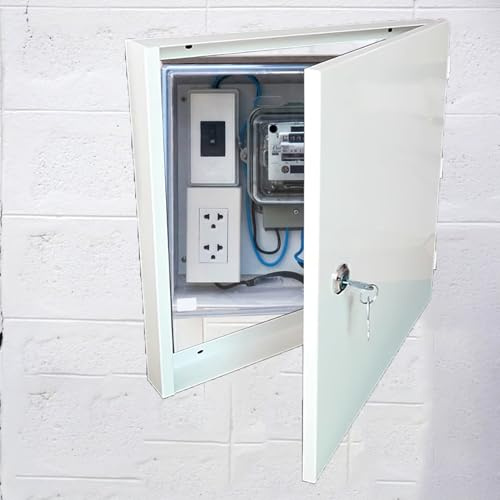 Minglez Lockable Fuse Box Cover Metal Iron, Indoor Hide Breaker Box Plate with Keys, White Electrical Panel Covers for Home/Outdoor/Hotel Decoration(34cm(13 3/8))