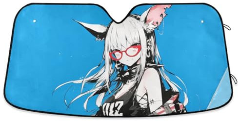 Glory Blue Pig - Parasol de acordeón de anime para coche, plegable, protector solar para carros, L