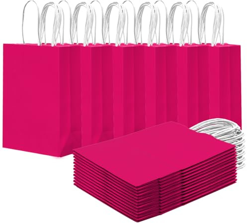 Gcardist 24PCS Small Gift Bag with Handles Bulk 8.3x6x3 Gift Bags Rose Pink Bags Multiple Uses (15x8x21cm,Small Size)