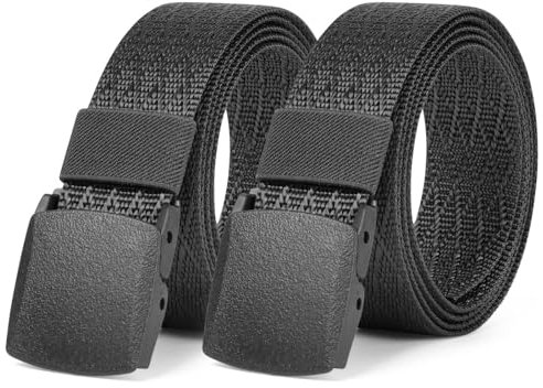 Aomig Arbeitsgürtel Herren Verstellbarer Nylon Stoffgürtel Koppelgürtel für Männer Frauen Outdoor Stoff Tactical Belt Schnellverschluss-Taktikgürtel Gürtel Ohne Löcher Größe Angepasst (B-2PCS-Schwarz)