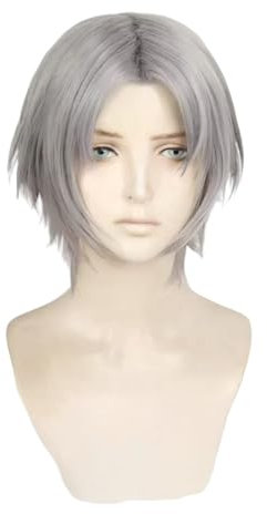 PWEINCY Graue Cosplay Perücke Kurzer Mittelscheitel Synthetisches Haar Männer Halloween Party