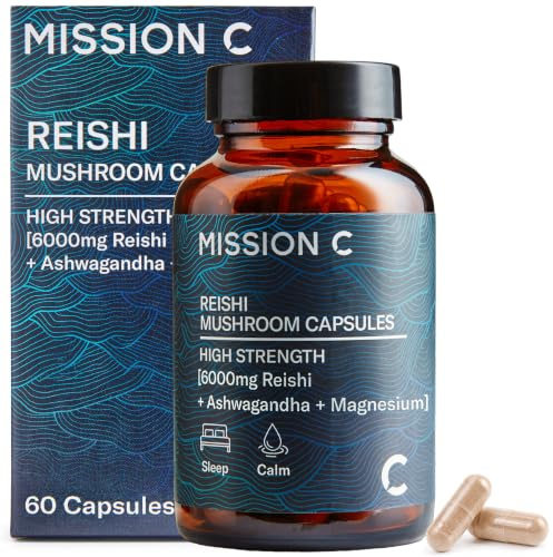 Mission C Reishi Mushroom with Magnesium & Ashwagandha Capsules | Fruiting Body & Spore, 40% Polysaccharides, Magnesium, Ashwagandha, Lab Tested