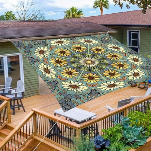 Surwin Rechteckig Sonnensegel, Sonnensegel Wasserdicht - ohne Bohren, Retro-Muster Balkon Sonnenschutz UV Schutz, für Outdoor Garten Terrasse Camping (Sonnenblume,2x2m)