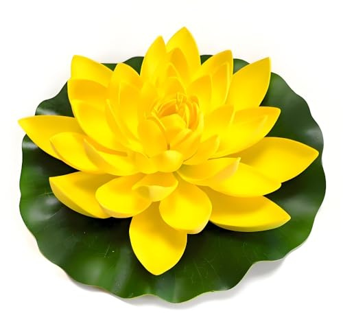 Gammaeon Künstliche Seerose, 10cm Realistische Teichpflanzen, Gartendekoration Für Mini-Teiche, Aquascaping und Terrarien (Gelb)