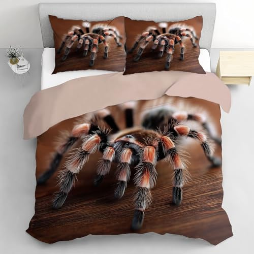 TDNEKMCA Bettwäsche 135x200cm Microfaser 2teilig - Bettwäsche-Sets Braun Bettbezug mit 1 Kissenbezüge 80x80 cm, Wendebettwäsche Bedding Spinne Tier Muster mit Reißverschluss