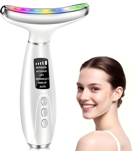 Gesichtsmassagegerät Gegen Falten 6 Modi,7 Farben EMS Gua Sha Massagegerät Elektrisch,Face Massager mit 45 °C Wärme & Vibration,Gesicht Lifting Gerät für Hals Körper Anti Aging