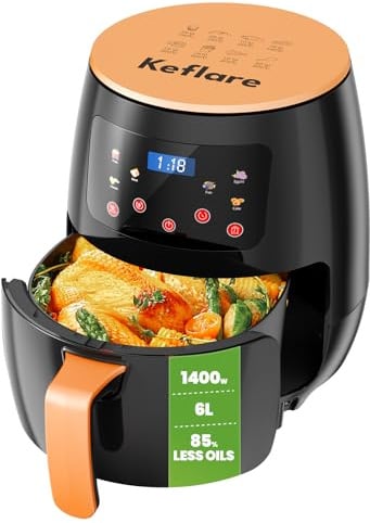 Air Fryer Heißluftfritteuse 6L, Airfryer 1400W mit Touchscreen & 6 Automatikprogrammen, fettarm, Antihaftbeschichtung, leise