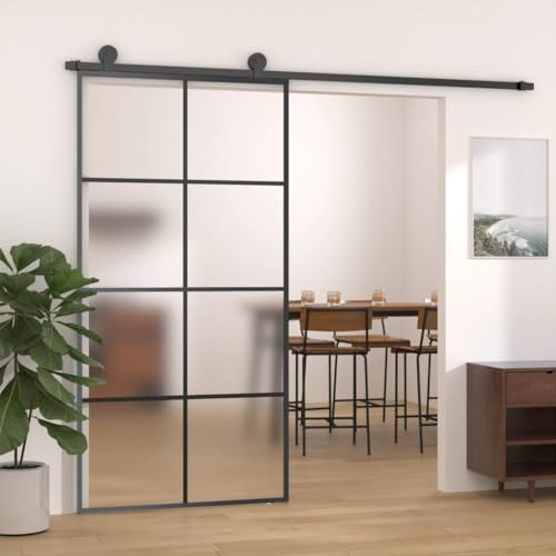 Iiaky Puerta Corredera de Cristal con Set Herrajes Accesorio Puertas Interior Puerta corredera ESG Vidrio y Aluminio Puertas Interior Cristal para Sala de Estar Salón Habitación-102.5 x 205 cm/Tipo 2