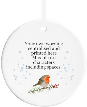 Personalised Your Own Custom Wording Ceramic Christmas Tree Decoration Ornament Bauble With Robin Design
