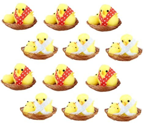 Yardwe 12 Stück Teiliges Mini Küken Osterdeko mit Nest Flauschige Mini-hühner für Tisch- Garten Wohnraumdekoration Vielseitige Osterparty Mitgebsel und Geschenkideen