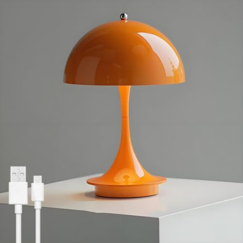 AoLa LED Pilzlampe Akku Tischlampe Kabellos Dimmbar mit Touch Control Tischleuchte USB Aufladbar 1800mAh Batterie Orange Pilz Lampe Nachttischlampe Mushroom Lampe für Schlafzimmer Wohnzimmer BüRo