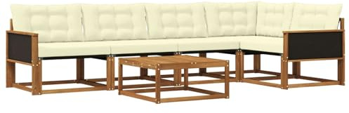 vidaXL Outdoor-Sofagarnitur mit Kissen 6 pcs Natur und Creme, Garten-Sofa, modernes Outdoor-Sofa, langlebige Terrasse, Chill-Lounge, stilvolle Komfort-Einheit zum Entspannen