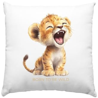 Babykissen & Kinderkissen Löwe 40x40 cm - Dekokissen für Babyzimmer oder Kinderzimmer - Weiches Kuschelkissen mit Löwenmotiv für Babys und Kinder - Besonderes Geschenk zur Geburt oder Taufe