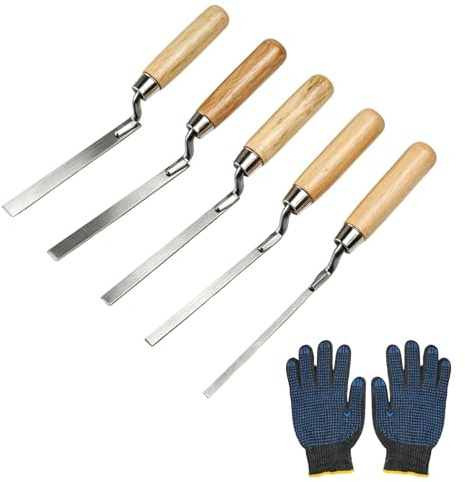 6 Pcs Pointing Trowel Set, Stainless Steel Finger Pointing Tool | 6/8/10/12/15 mm DIY Brick Gap Repair Mortar Joint Tool Kit with Work Gloves for Masonry Patio Wall Restoration