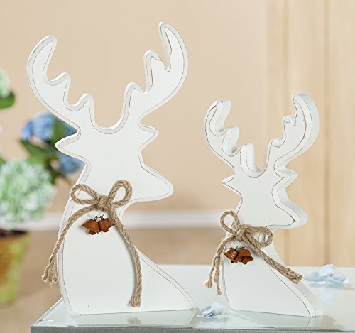 GILDE MDF Büste Hirsch m. Glöckchen B 13 x H 25 cm weiß, Umrandung beige