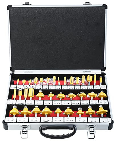 FreeTec 35 Piece Router Bit Set, 1/4 inch (6.35 mm) Shank Tungsten Carbide Router Bits, Woodwork Milling Trimming Groving Cutter Router Bit for Woods MDF Particle Board Plywood