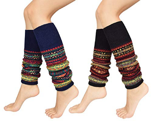 Tuopuda Leg Warmers Stulpen Damen Overknees Strümpfe, Armstulpen Lange Wärmesocken Warm Bequem Beinwärmer Kniestrümpfe Stricksocken Stiefelsocken 80er Jahre Outfit, Schwarz 1 Paar + Marine 1 Paar,