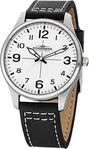 Details zu Armbanduhr Echt Leder Uhr 42 mm 3ATM Miyota 2035 schwarz weiß Fliegeruhr Flieger (weiß)