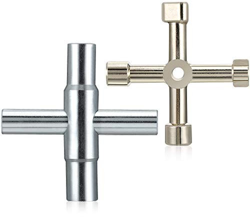 Mudder Sillcock 4-Wege-Wasserschlüssel aus beschichtetem Stahl mit 4-Wege-Gaszähler-Schlüssel, Wasserhahnschlüssel zum Öffnen und Schließen von Sillcock oder Zapfen (Silber)