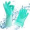 KEMOO Silicone Diswashing Gloves,Reusable Silicone Brush Gloves Heat Resistant,Silicone Diswashing Gloves with Magic Wash Scrubber for Kitchen, Bathroom,Pet Hair Care (Green)