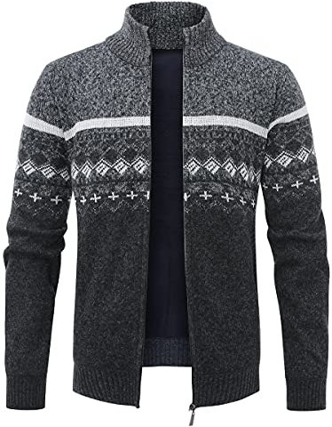 YOUTHUP Homme Cardigan Maille Hiver Ouvrez-Front Zippé Gilet Veste Tricoté Col Droit Casual Chaud Veste Automne Hiver, Gris Foncé, M