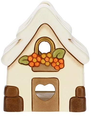 THUN - Porta Candela a Forma di Casetta - Decorazioni Natale Casa - Ceramica - 10 x 9,5 x 11 h cm