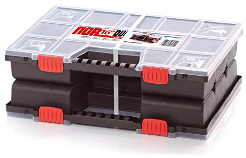 Doppelseitiger Organizer-Koffer Schwarz/Rot Sortimentskasten NOR16DUO Kleinteilemagazin