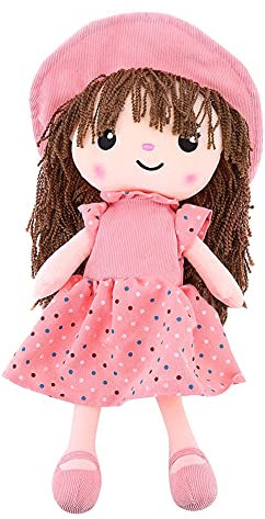 Surakey Kuschelpuppe Weiche Stoffpuppe mit Kleidung und Haar für Kinder Mädchen von 0-5 Jahren, Baby Mädchen Geschenke Baby Puppe Doll Taufgeschenk Plüschtier Handmade Textilpuppen Gefüllte Puppen