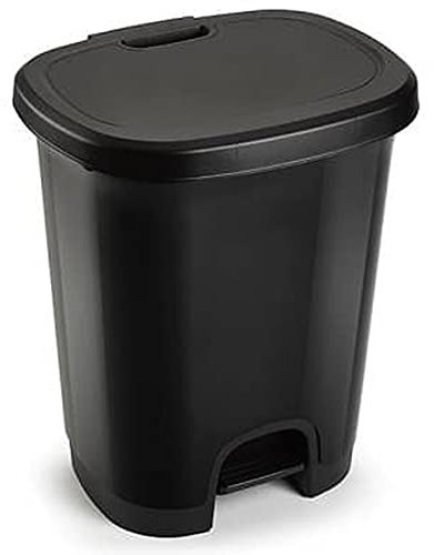 CABLEPELADO Cubo de Basura de Plástico Con Pedal, Libre de BPA, 45 cm Alto x 38 cm Ancho x 32 cm Fondo, Capacidad 27 Litros, Negro Completo