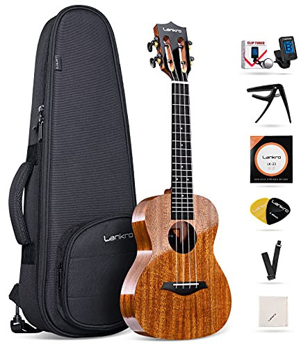 Lankro Ukelele Tenor de caoba maciza de 26 pulgadas para principiantes, paquete de ukelele profesional para adultos y niños, instrumentos musicales de cuerda, kit con cuerdas y afinador